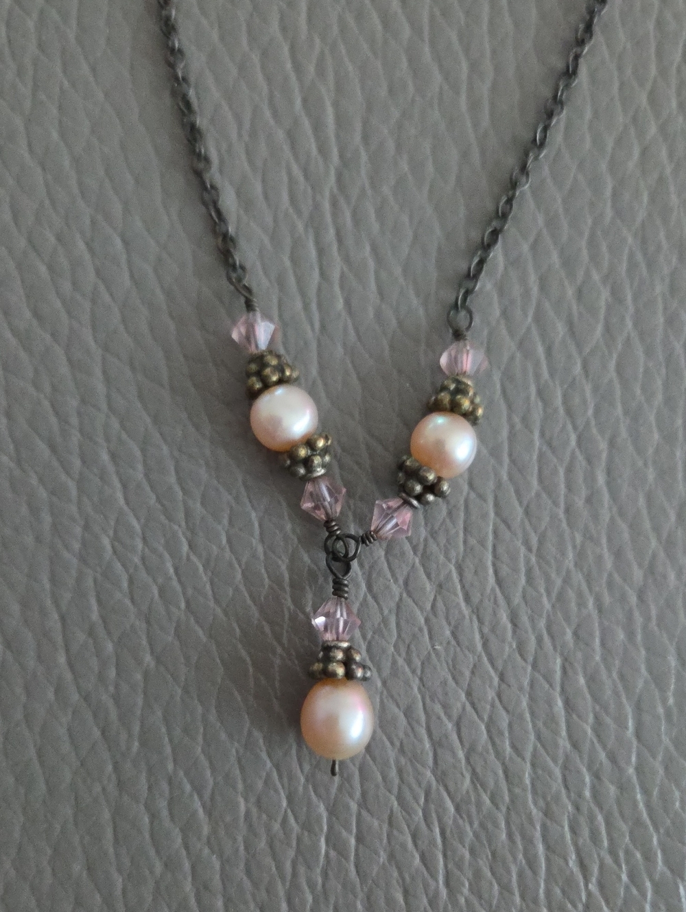 Lenni Navarro Pearl Y-Necklace with Soft Pink Crystal Accents